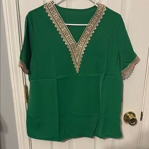 Elegant Green Lace Trim Women's Top